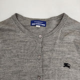 BURBERRY BLUE LABEL クルーネック ロゴ刺繍 三陽商会 ウールニット カーディガン グレー レディース バーバリーブルーレーベル【中古】5-1002T∞