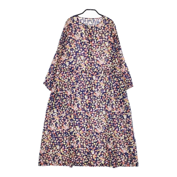 haupia ボタン柄ワンピース サイズ38 クルーネック シャツ ワンピース ネイビー レディース ハウピア【中古】5-0509M♪