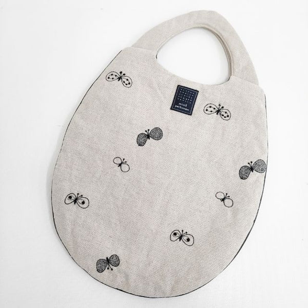mina perhonen ws9193 choucho リネン エッグバッグ 刺繍 トートバッグ グレージュ レディース ミナペルホネン【中古】5-0618G∞