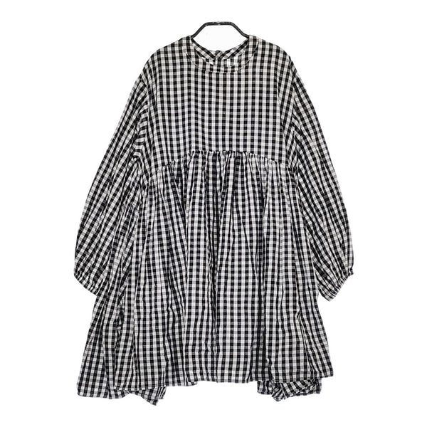 BEARDSLEY ギンガムチェック ギャザーチュニックブラウス チュニック ブラック ホワイト レディース ビアズリー【中古】5-0509M♪
