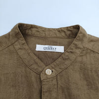 NEST ROBE CONFECT 02175-0005 製品染め リネン バンドカラー 長袖シャツ ブラウン メンズ ネストローブコンフェクト【中古】5-0601M∞