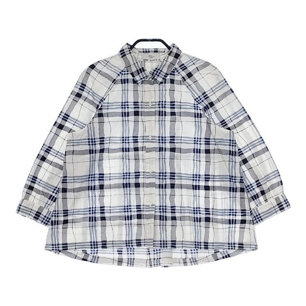 Harriss ラグラン コットン チェック 長袖シャツ オフホワイト ブルー レディース ハリス【中古】5-0601M∞