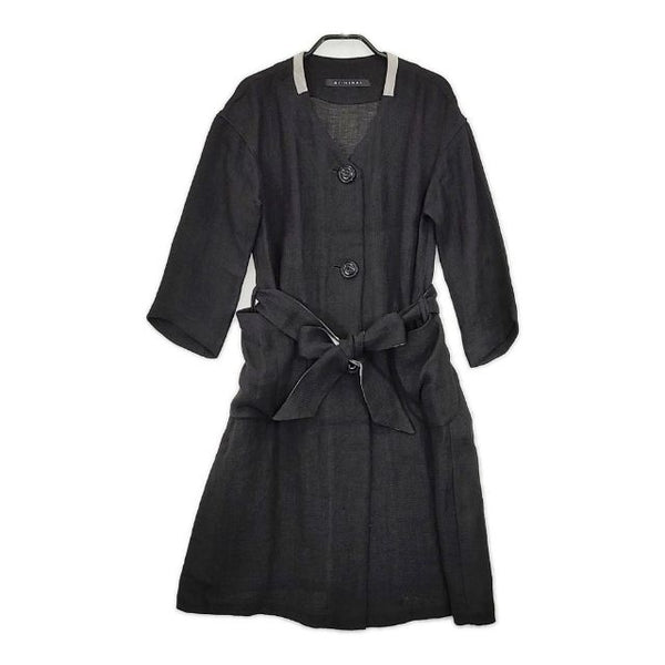 SI-HIRAI リネン ノーカラーコート ベルト付き コート ブラック レディース スーヒライ【中古】5-0601M∞