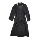 SI-HIRAI リネン ノーカラーコート ベルト付き コート ブラック レディース スーヒライ【中古】5-0601M∞