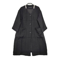 SI-HIRAI リネン ノーカラーコート ベルト付き コート ブラック レディース スーヒライ【中古】5-0601M∞