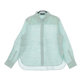 Aquascutum リネン100％ 日本製 比翼ボタン 長袖シャツ ライトグリーン レディース アクアスキュータム【中古】5-0601M∞
