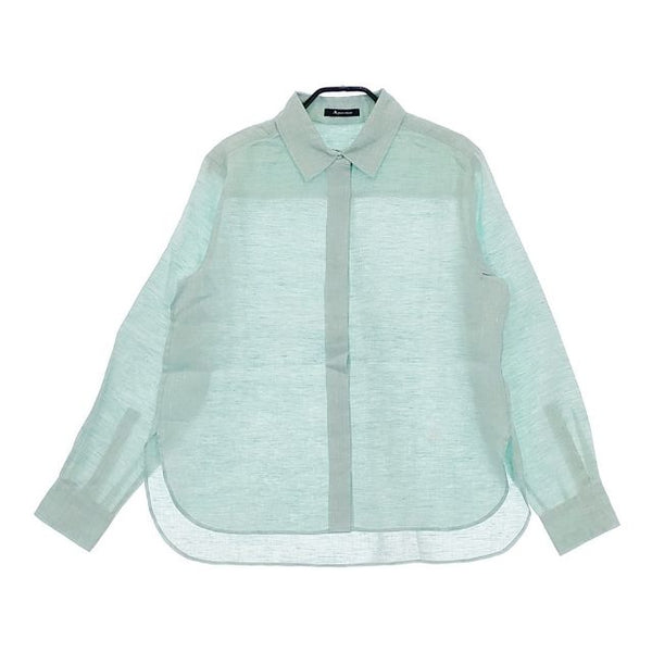 Aquascutum リネン100％ 日本製 比翼ボタン 長袖シャツ ライトグリーン レディース アクアスキュータム【中古】5-0601M∞