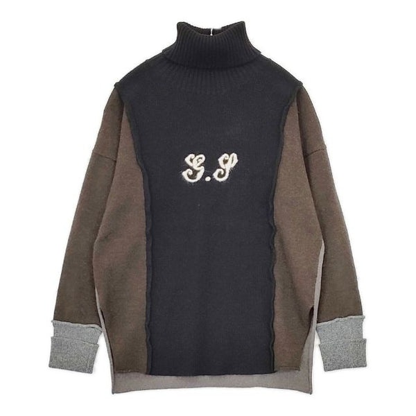 gasa 刺繍 ロゴ ウールアンゴラ セーター ニット ブラック ブラウン グレージュ レディース ガサ【中古】5-1002T∞
