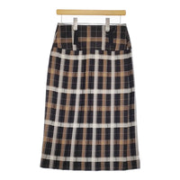 MARGARET HOWELL 578-3232007 TARTAN WOOL BLEND 定価74300円 プリーツ スカート 23AW 黒 茶 レディース マーガレットハウエル【中古】5-0228T♪