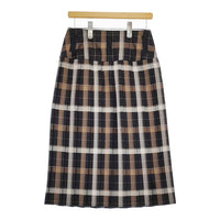 MARGARET HOWELL 578-3232007 TARTAN WOOL BLEND 定価74300円 プリーツ スカート 23AW 黒 茶 レディース マーガレットハウエル【中古】5-0228T♪