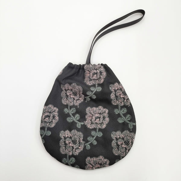 mina perhonen za9142 yula drop bag ドロップバッグ 刺繍 ハンドバッグ チャコールグレー ピンク レディース ミナペルホネン【中古】5-0409G◎