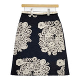 mina perhonen flower nest la8766 フロッキープリント ウールリネン スカート ネイビー ホワイト レディース ミナペルホネン【中古】5-1009T∞