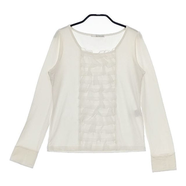 Brahmin フリル レーヨンストレッチ 長袖Ｔシャツ カットソー ロンＴ ホワイト レディース ブラーミン【中古】5-0601M∞