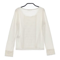 Brahmin フリル レーヨンストレッチ 長袖Ｔシャツ カットソー ロンＴ ホワイト レディース ブラーミン【中古】5-0601M∞