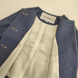 J&M Davidson ツイード ノーカラー ジャケット ブルー ホワイト レディース ジェイアンドエムデヴィッドソン【中古】5-0825M∞