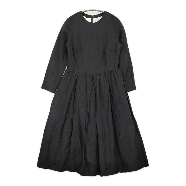 YAECA WRITE 98752 TUCK DRESS サイズS ウールリネンタック ワンピース ブラック レディース ヤエカ【中古】5-1008T♪