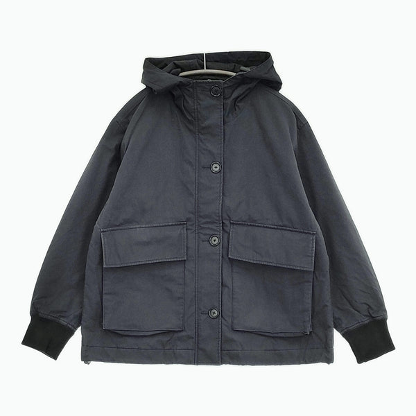 MHL. PADDED COTTON NYLON ショート丈フーデットジャケット 2 595-1225508 ブルゾン 21AW ネイビー レディース エムエイチエル【中古】5-1008T♪