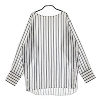 qualite サイドボタンTブラウス ストライプ プルオーバー 定価14490円 ブラウス シャツ ホワイト ブラック レディース カリテ【中古】5-0509M♪