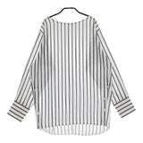 qualite サイドボタンTブラウス ストライプ プルオーバー 定価14490円 ブラウス シャツ ホワイト ブラック レディース カリテ【中古】5-0509M♪
