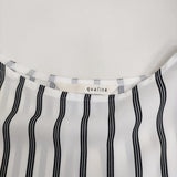 qualite サイドボタンTブラウス ストライプ プルオーバー 定価14490円 ブラウス シャツ ホワイト ブラック レディース カリテ【中古】5-0509M♪