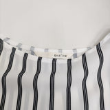qualite サイドボタンTブラウス ストライプ プルオーバー 定価14490円 ブラウス シャツ ホワイト ブラック レディース カリテ【中古】5-0509M♪