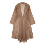 qualite 羽織 ウールボイルシャツカーデ ロング カーディガン テラコッタ レディース カリテ【中古】5-0825M∞