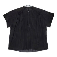 qualite プリーツ スタンドカラー半袖 比翼ボタン ブラウス シャツ ブラック レディース カリテ【中古】5-0612S∞