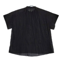 qualite プリーツ スタンドカラー半袖 比翼ボタン ブラウス シャツ ブラック レディース カリテ【中古】5-0612S∞