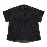 qualite プリーツ スタンドカラー半袖 比翼ボタン ブラウス シャツ ブラック レディース カリテ【中古】5-0612S∞