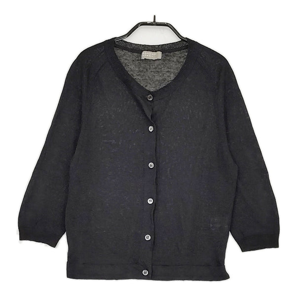MARGARET HOWELL 578-9164006 FINE LINEN 2 リネンニットクルーネックカーディガン ブラック レディース マーガレットハウエル【中古】5-0408M♪