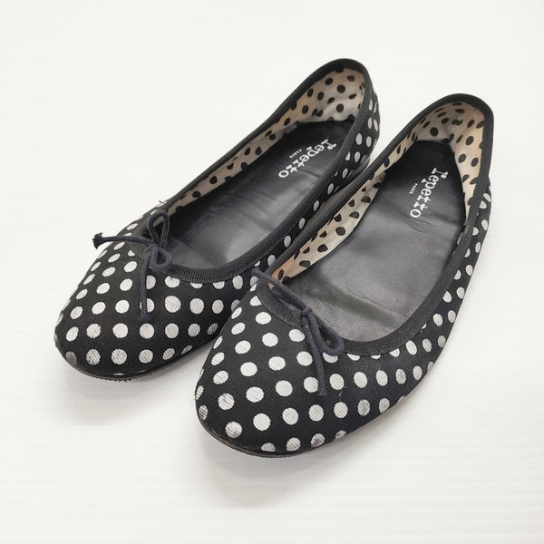 repetto ドット柄 BALLERINE サイズ39 バレエシューズ ブラック ホワイト レディース レペット【中古】5-0419G◎