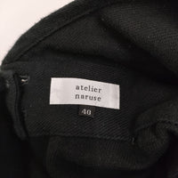 atelier naruse コットンフラックスウールサロペットパンツ 定価24200円 na-F05080 リネン混 ブラック レディース アトリエナルセ【中古】5-0509T♪