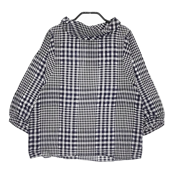 HUMAN WOMAN ランダムギンガムチェックブラウス 0770110421 M 定価15950円 ネイビー ホワイト レディース ヒューマンウーマン【中古】5-0408M♪
