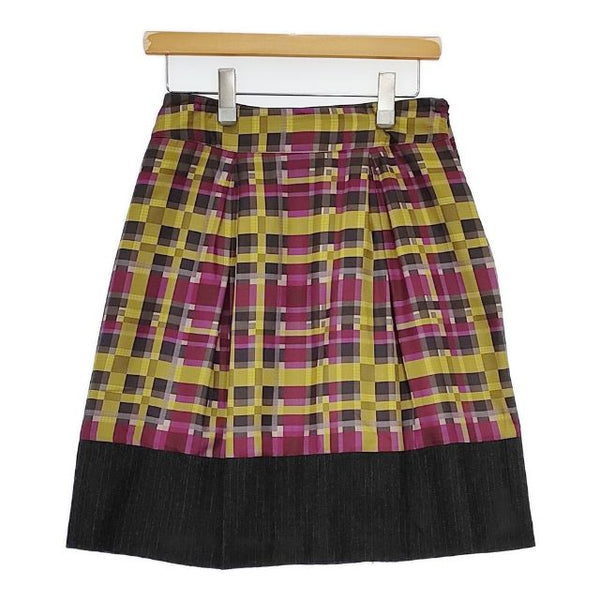 ETRO シルク混切替 モザイクチェック スカート イエロー パープル レディース エトロ【中古】5-0913T∞