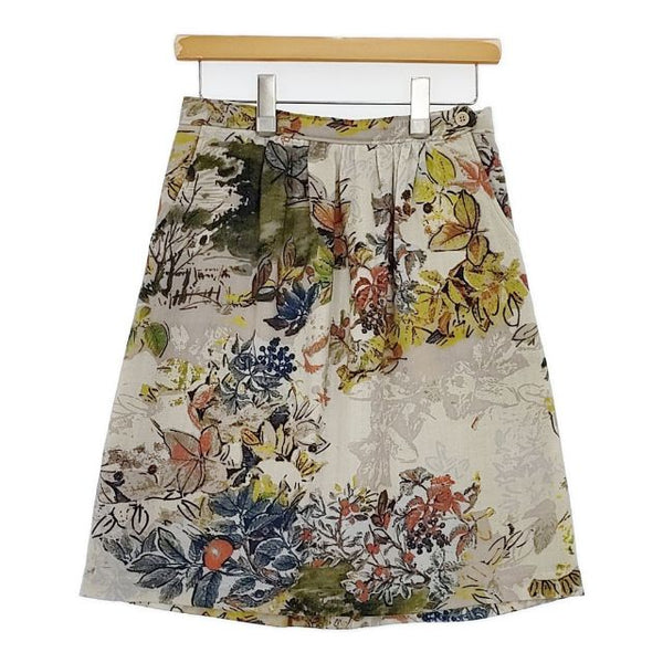 ETRO イタリア製 植物柄 花柄 ウール スカート ベージュ マルチカラー レディース エトロ【中古】5-0913T∞