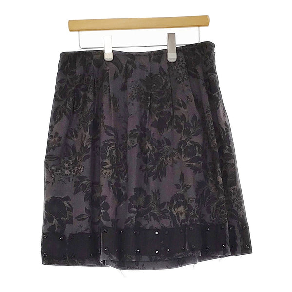 ETRO 花柄 ラインストーン付き サイズ42 ウール タック スカート チャコールグレー ブラック レディース エトロ【中古】5-0408T♪