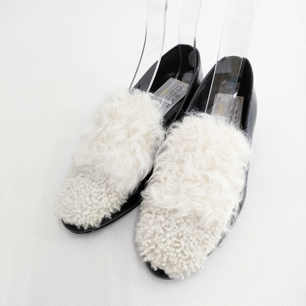 Pippi ファー サイズ37.5 シューズ・靴 ブラック ホワイト レディース ピッピ【中古】5-1016T◎