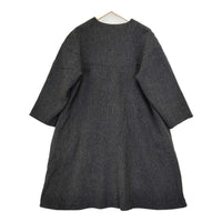 the last flower of the afternoon ウール ヘリンボーン ノーカラー ロング コート チャコール レディース ラストフラワー【中古】5-1012A◆