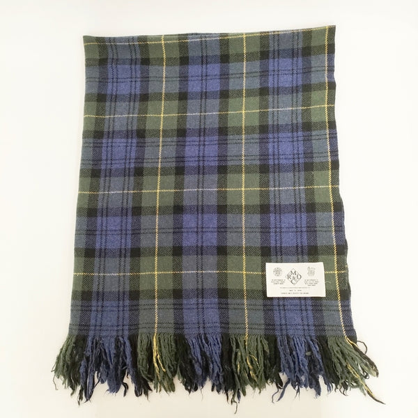 R&D.M.Co- チェック フリンジ マフラー 大判 ストール ネイビー グリーン レディース オールドマンズテーラー【中古】5-1016T◎