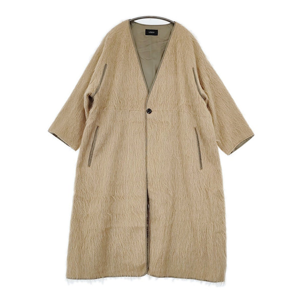 LOEFF ウールアルパカミックス シャギーロングガウン 定価104500円 1625-699-4378 コート ベージュ レディース ロエフ【中古】5-1104T△