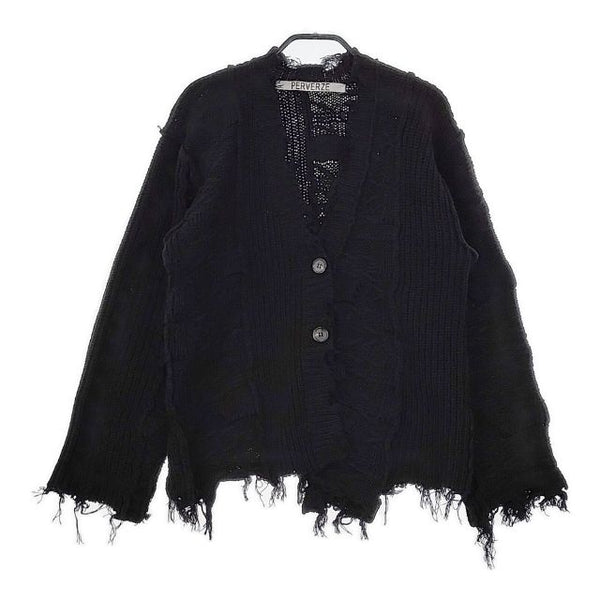 PERVERZE WAVE STRIPE CRASH KNIT ダメージ加工 0121010511 カーディガン ブラック レディース パーバーズ【中古】5-0503M∞