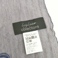 Yohji Yamamoto collections レーヨンリネンストール フリンジ ロゴ入り ユニセックス FS-L81-260 ストール ブルー グレー レディース ヨウジヤマモト【中古】5-0723G◎