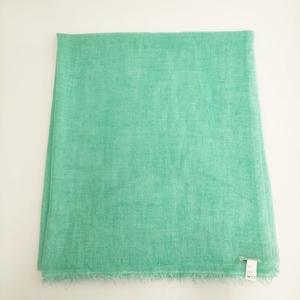 Faliero Sarti イタリア製 ウールシルク 大判 フリンジ 無地 マフラー ストール キミドリ レディース ファリエロサルティ【中古】5-1016T◎