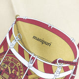 manipuri ドラム柄スカーフ シルク100％ 日本製 スカーフ ベージュ エンジ レディース マニプリ【中古】5-0723G◎