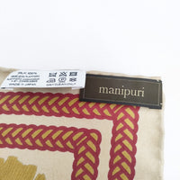 manipuri ドラム柄スカーフ シルク100％ 日本製 スカーフ ベージュ エンジ レディース マニプリ【中古】5-0723G◎