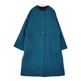 Demi-Luxe BEAMS 新品 ロング丈 クルーネック リバーコート 定価61600円 64-19-0176-286 ウール コート 23AW ブルーグリーン ブラック レディース デミルクス ビームス【中古】5-1104T△