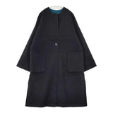 Demi-Luxe BEAMS 新品 ロング丈 クルーネック リバーコート 定価61600円 64-19-0176-286 ウール コート 23AW ブルーグリーン ブラック レディース デミルクス ビームス【中古】5-1104T△