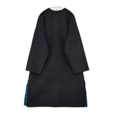 Demi-Luxe BEAMS 新品 ロング丈 クルーネック リバーコート 定価61600円 64-19-0176-286 ウール コート 23AW ブルーグリーン ブラック レディース デミルクス ビームス【中古】5-1104T△