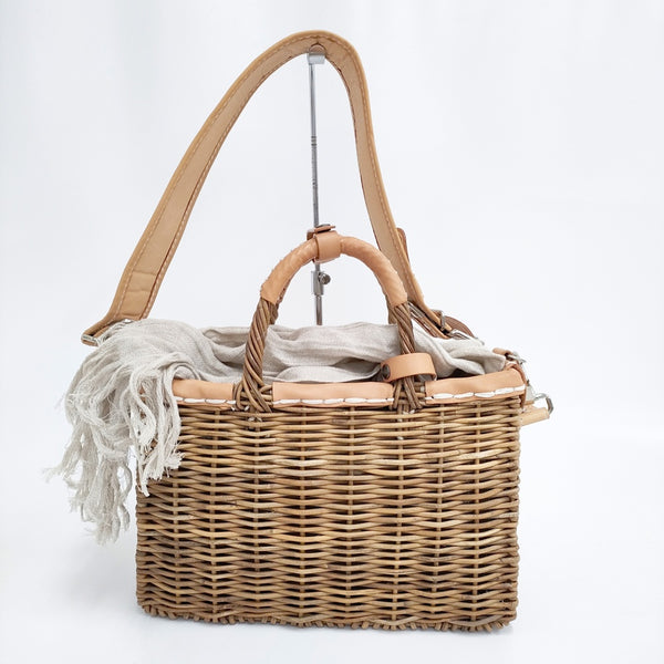 ebagos 19SS 紅籐 牛革 カゴバッグ 2way ショルダーストラップ付 かごバッグ ベージュ レディース エバゴス【中古】5-0409G◎