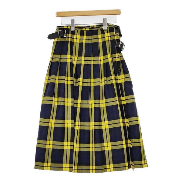 【美品】オニールオブダブリン　イエローチェック　ウールロングスカート O'NEIL OF DUBLIN ウール キルト チェック 巻き ロングスカート